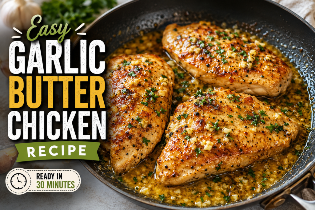 Juicy garlic butter chicken cooked in a rich buttery garlic sauce with fresh herbs.